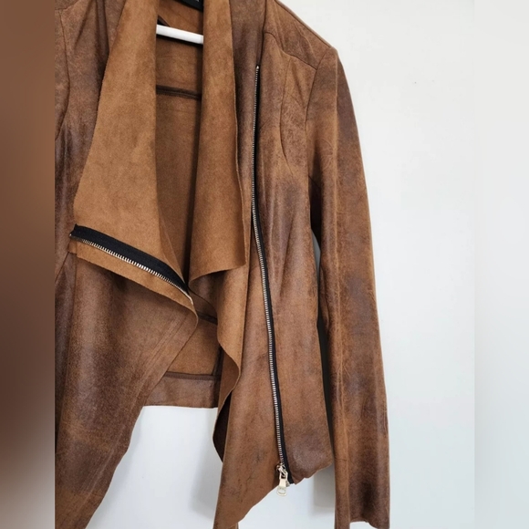 ZARA JACKET BROWN DRAPE COWLNECK ASYMMETRICAL ZIP TOP SMALL S - Picture 5 of 12